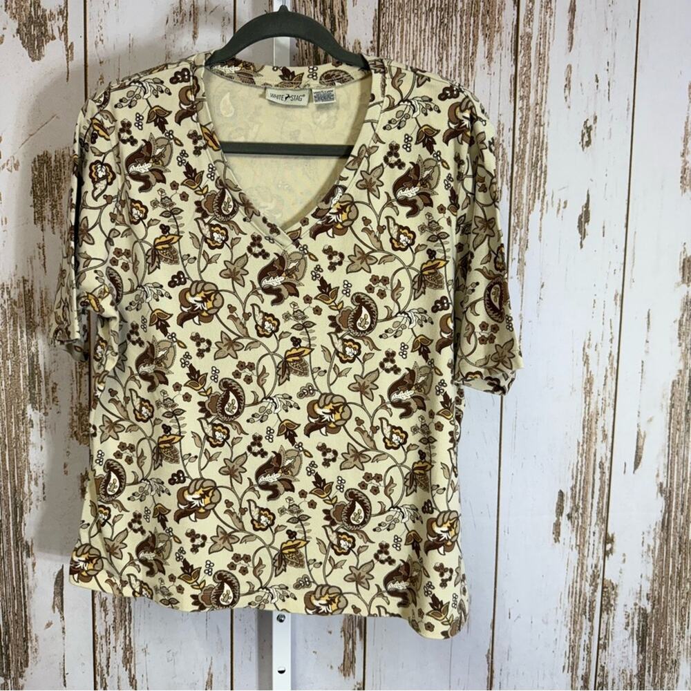 White Stag, Cream and Brown Floral Paisley Blouse. Size XL. In excellent cond!